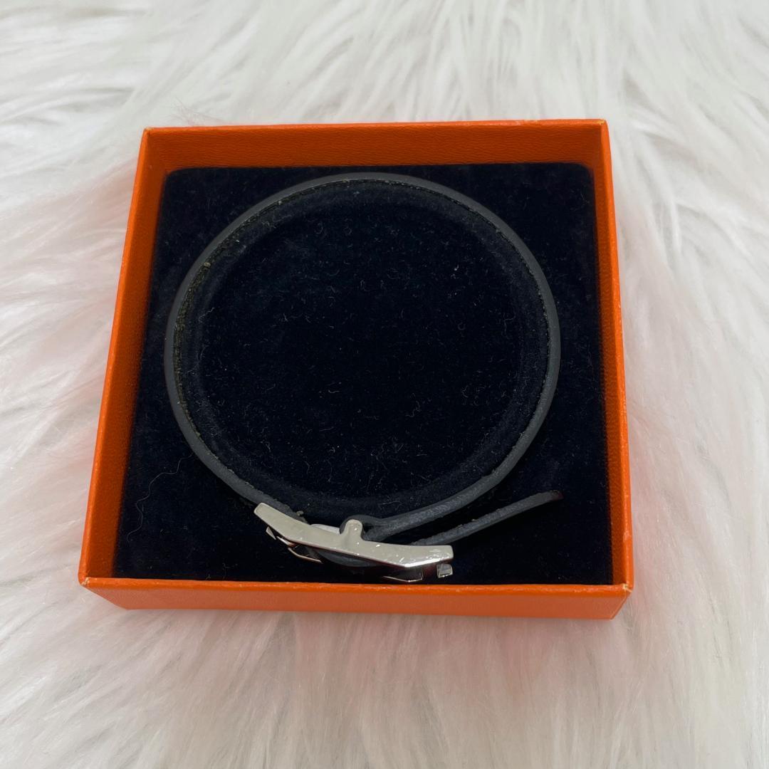 エルメスHERMES レザー ブレスレット アピ Hベルト　ブラック×シルバー