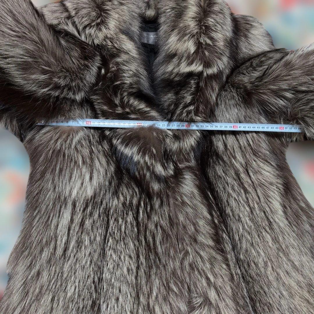 サマンサ品【銀サガ】シルバーFOX毛皮コート着丈80cmサイズ(L)