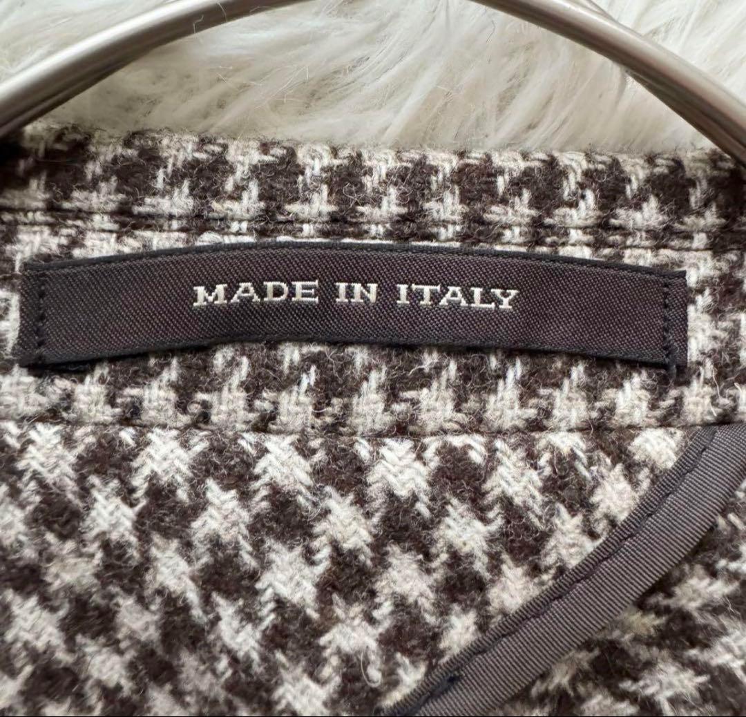 【タリアトーレ】テーラードジャケット ハウンドトゥース くるみボタン 50 茶