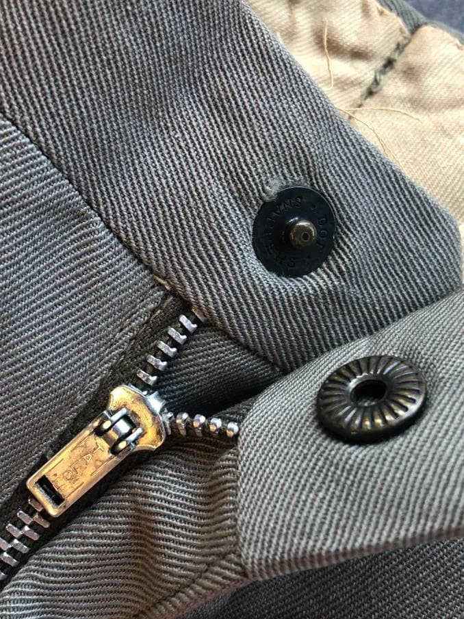 40s 50s ベージュ×カーキ×グレー ウールレーヨン混紡 ギャバスラックス