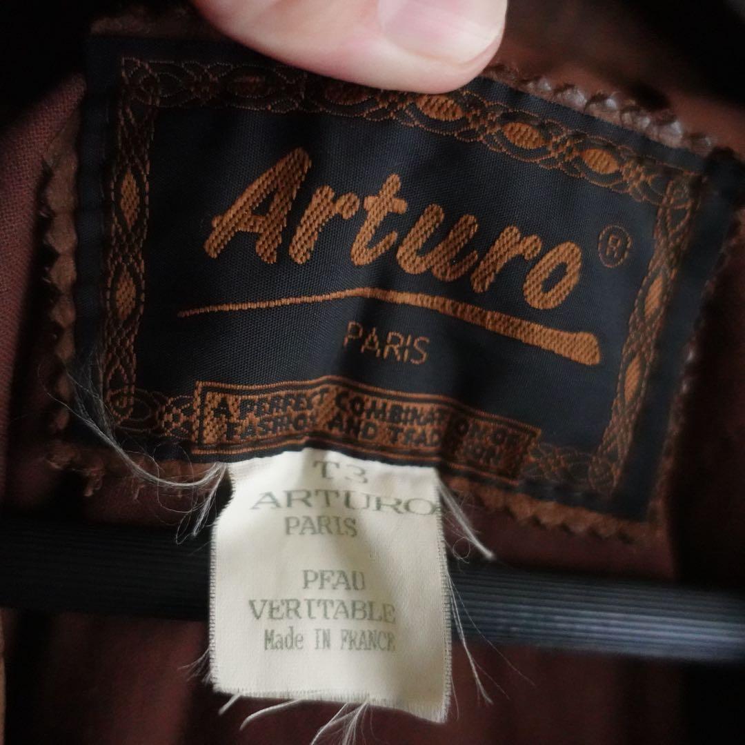 【フランス製】1990s ARTURO Paris ブラウンレザー　カーコート