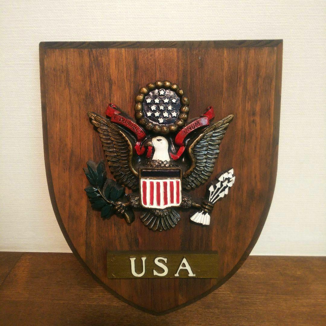 ヴィンテージ US Navy エンブレム 木製 盾 手彫り 英国製