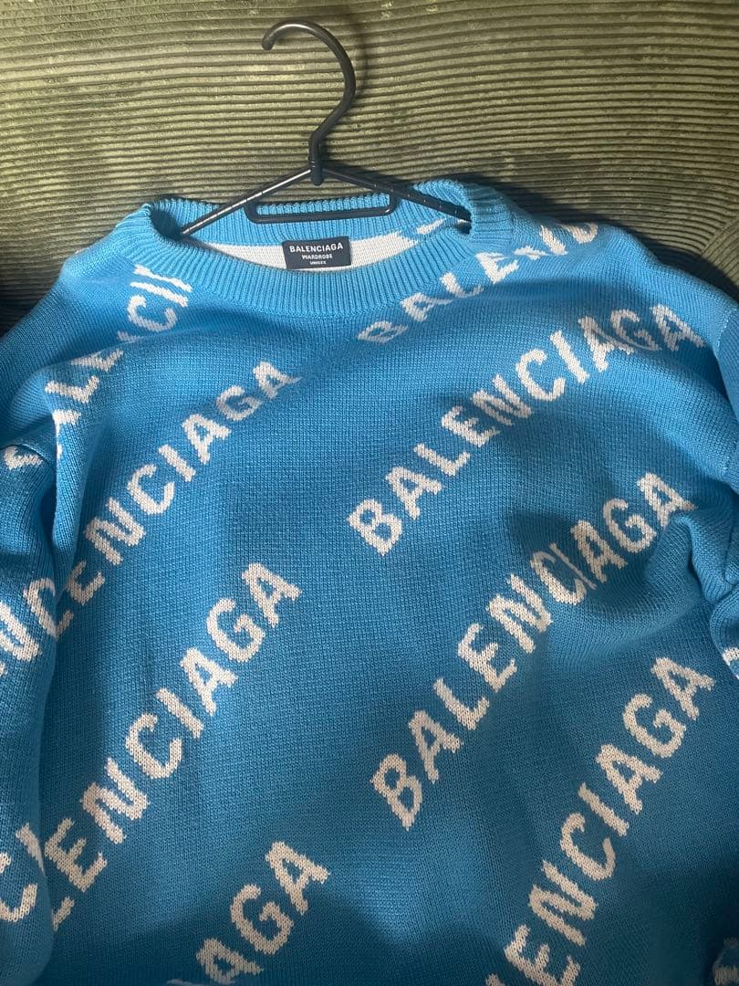 BALENCIAGA ユニセックスニットセーター 青/白