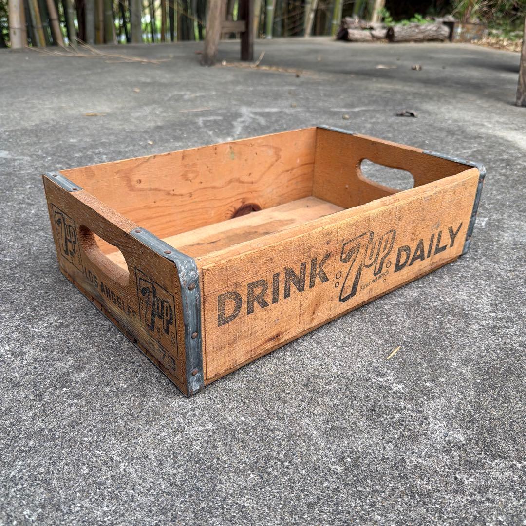1973年製　70s 7UP ヴィンテージ　木製　ウッド　ボックス　コンテナ