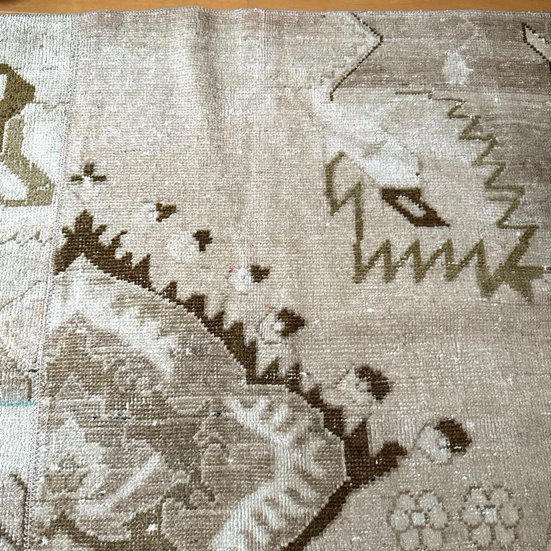 71×124ウール　ベージュ×ブラウン　パッチワーク　トルコヴィンテージラグ