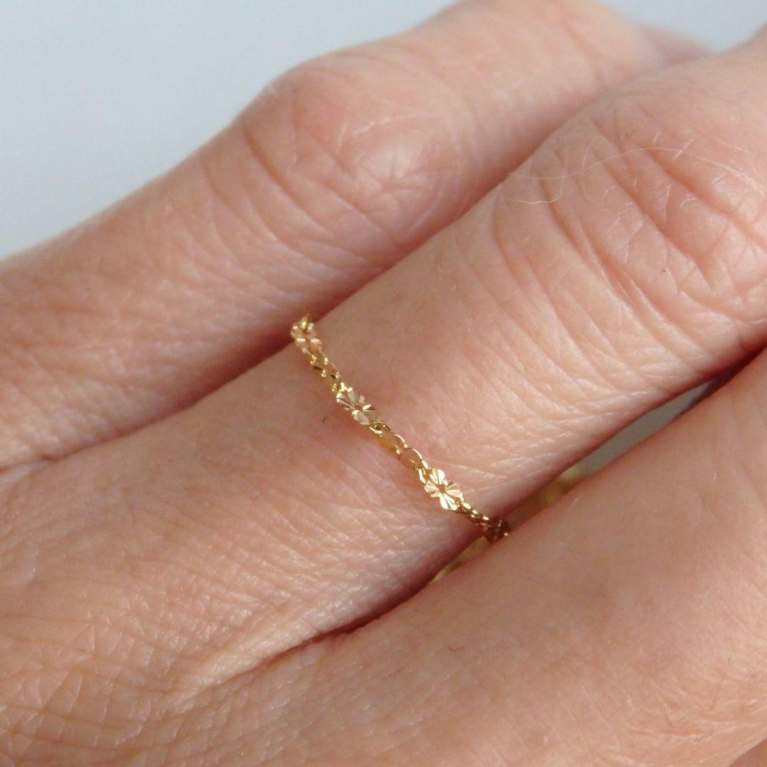 み～　k18リング　クローバーチェーン　チェーンリング　スクリューチェーン