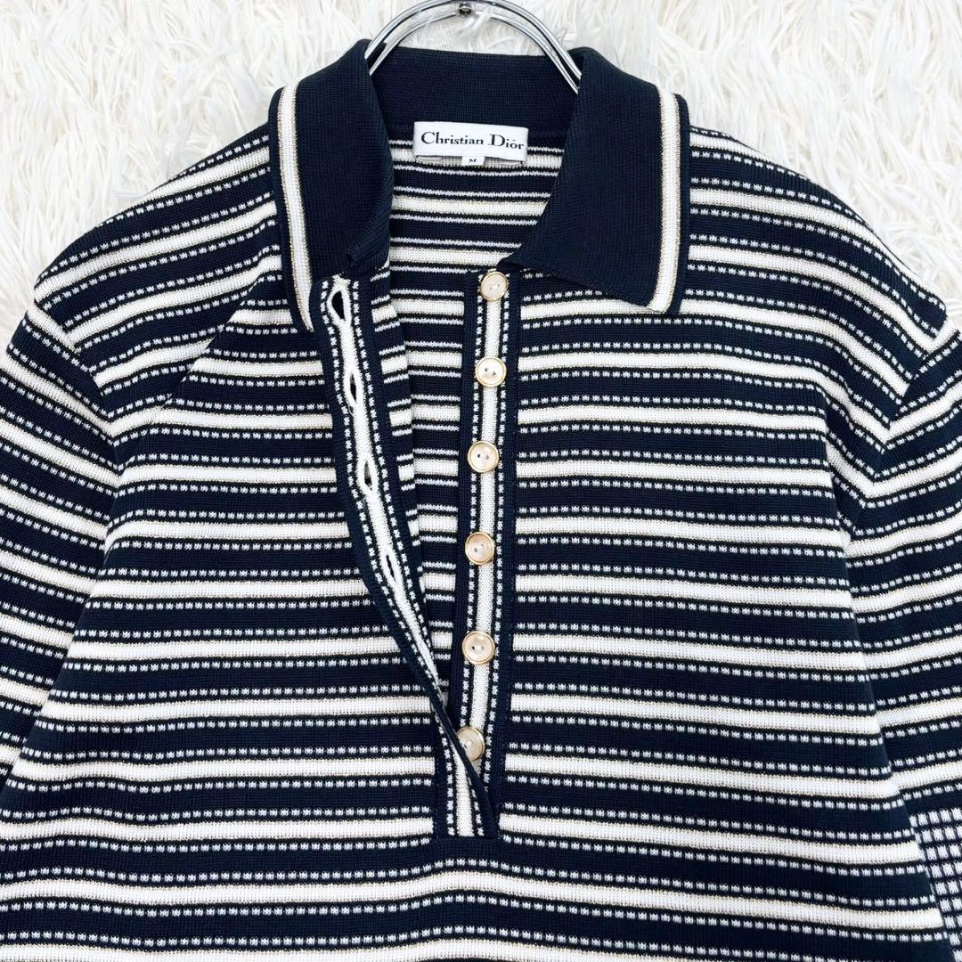 美品クリスチャンディオール ボーダー ラメ サマーニット ポロシャツ y2k M