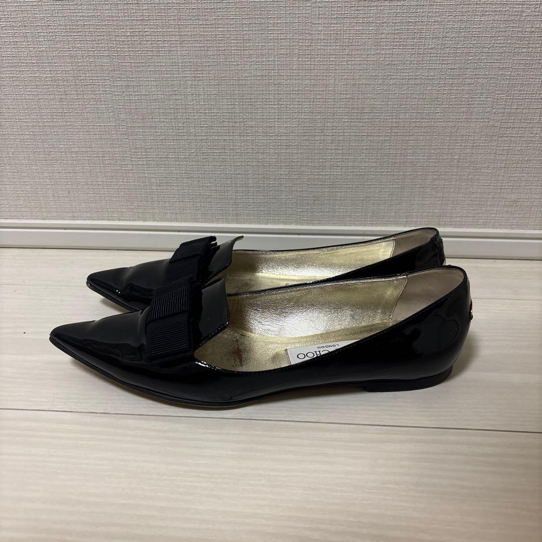 JIMMY CHOO オペラシューズ　フラット　エナメル37.5 ブラック