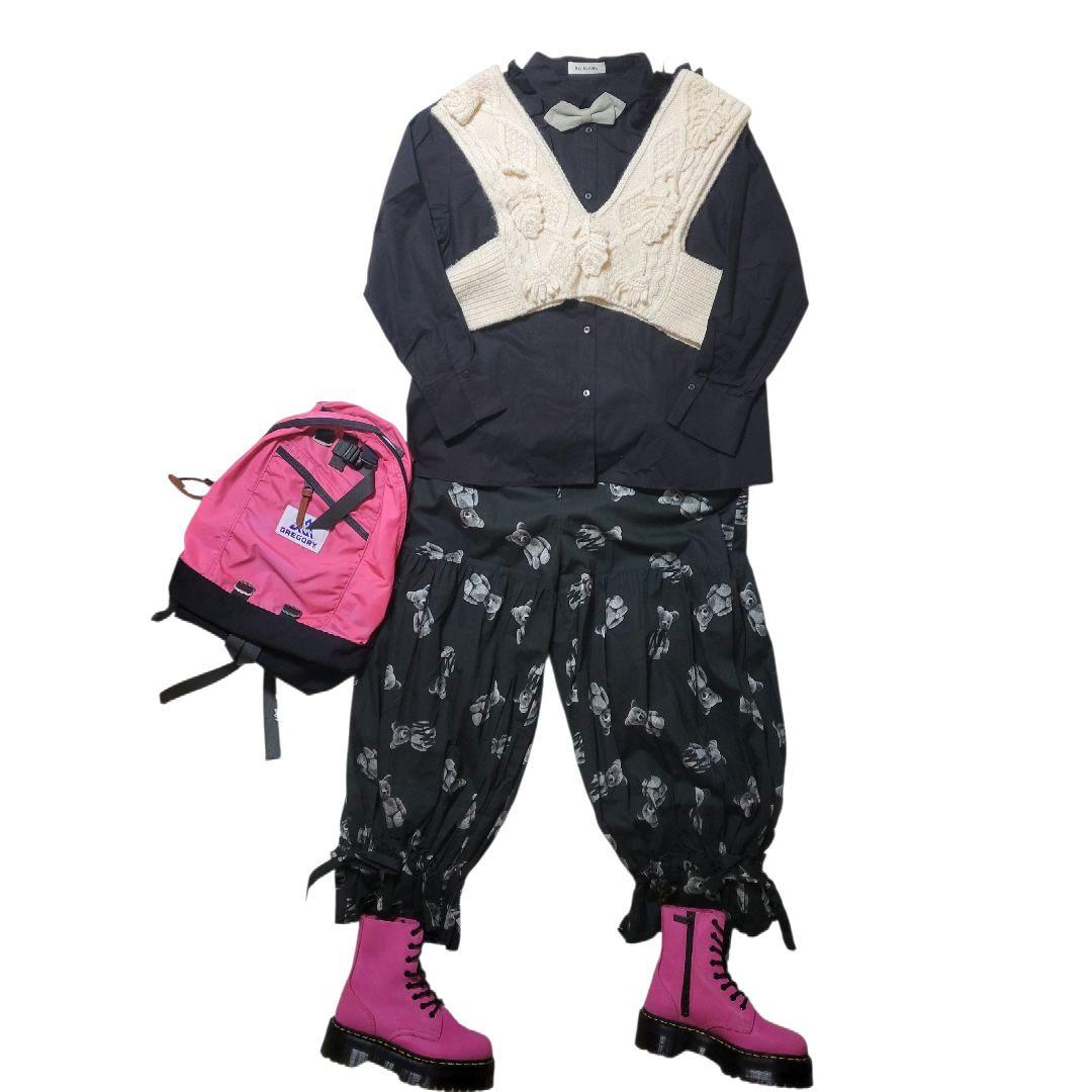 ♡大人F2♡frankygrow♡クマ ギャザー フリル パンツ ブラック