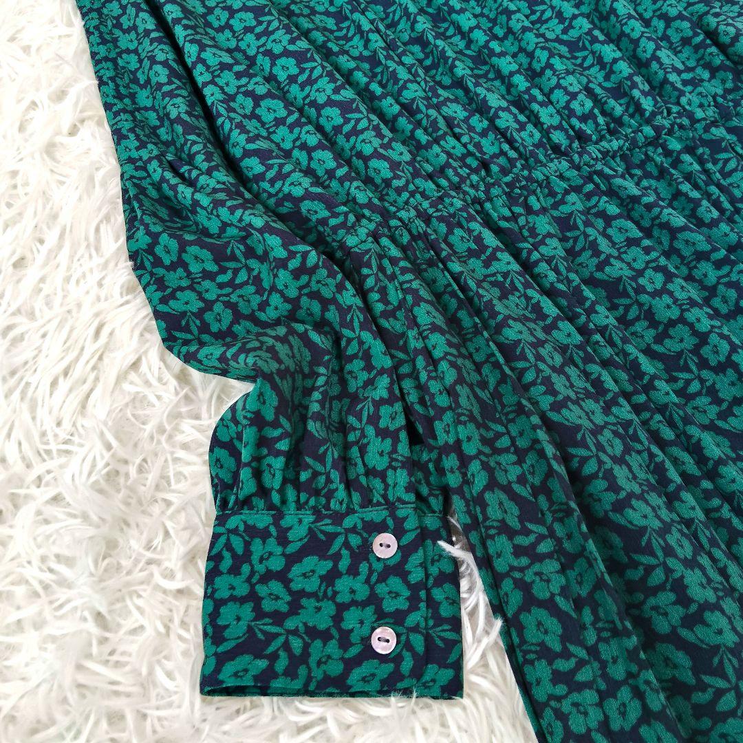 932 シップス ドット / 花柄 バンドカラー サイド プリーツ ワンピース