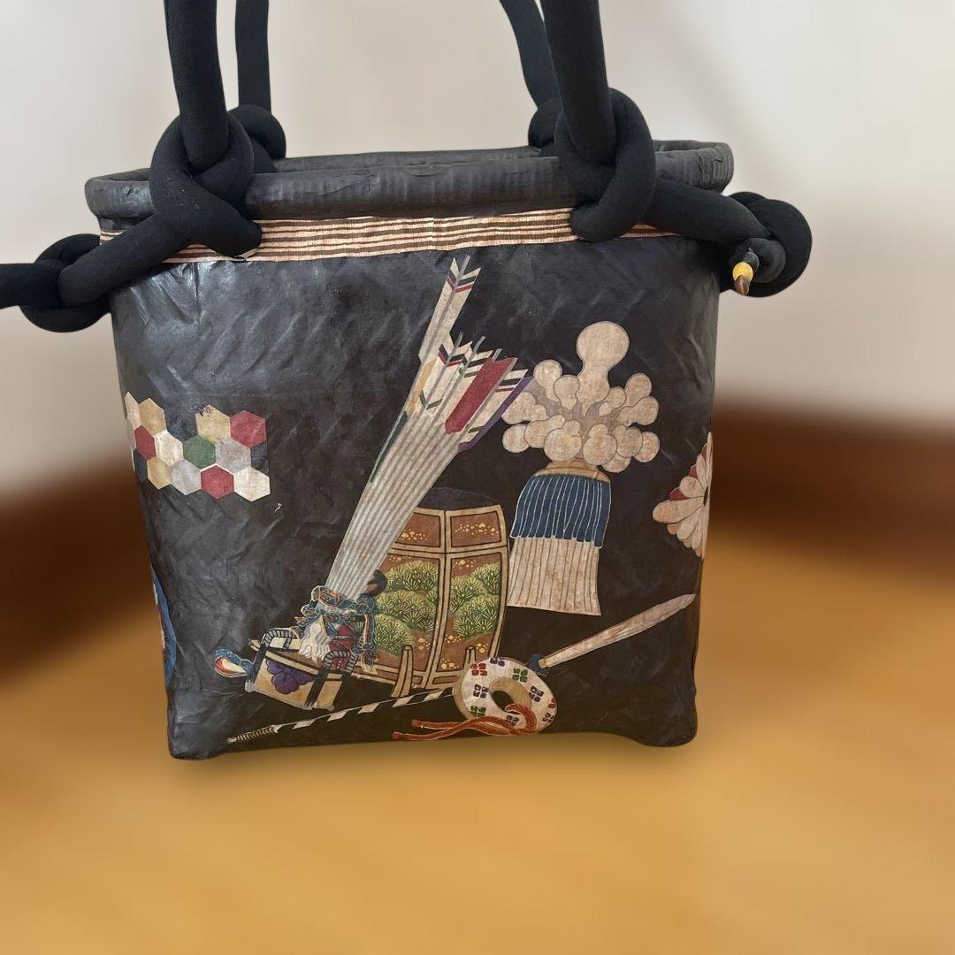 一閑張り　一閑張りバッグ　柿渋染め　市場カゴ　ハンドメイド