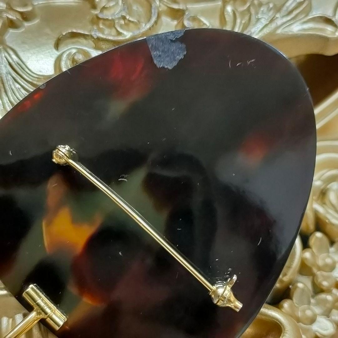 2AE82　本べっ甲鼈甲　カメオ　ブローチ　ペンダントトップ　美品