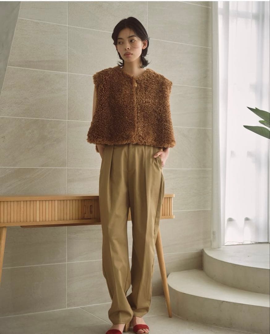 cen.裾リボンチノパン　ベージュ　S