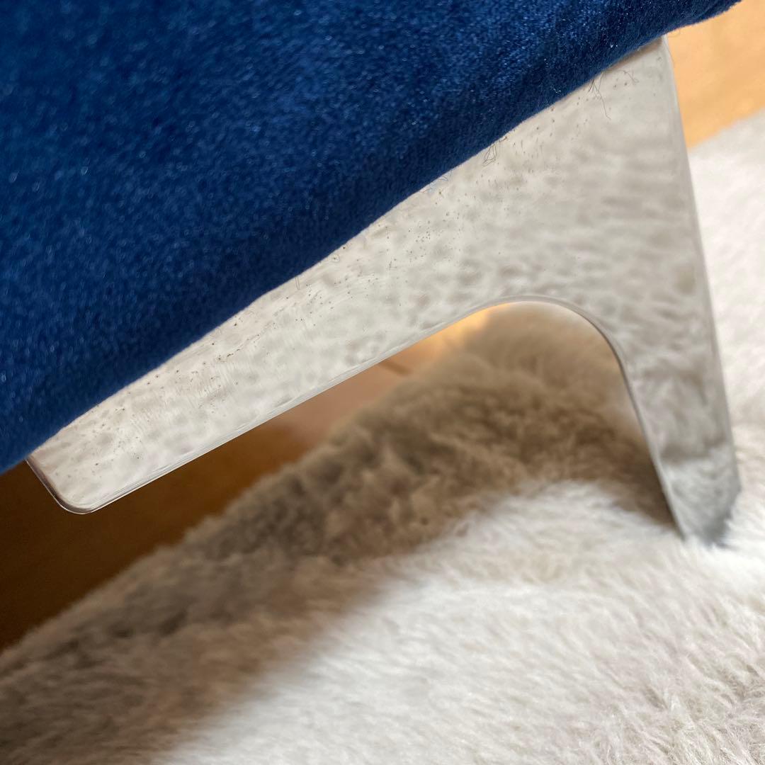 【3/18までの出品です！】ネイビーブルー ストライプデザインソファ　ベロア生地