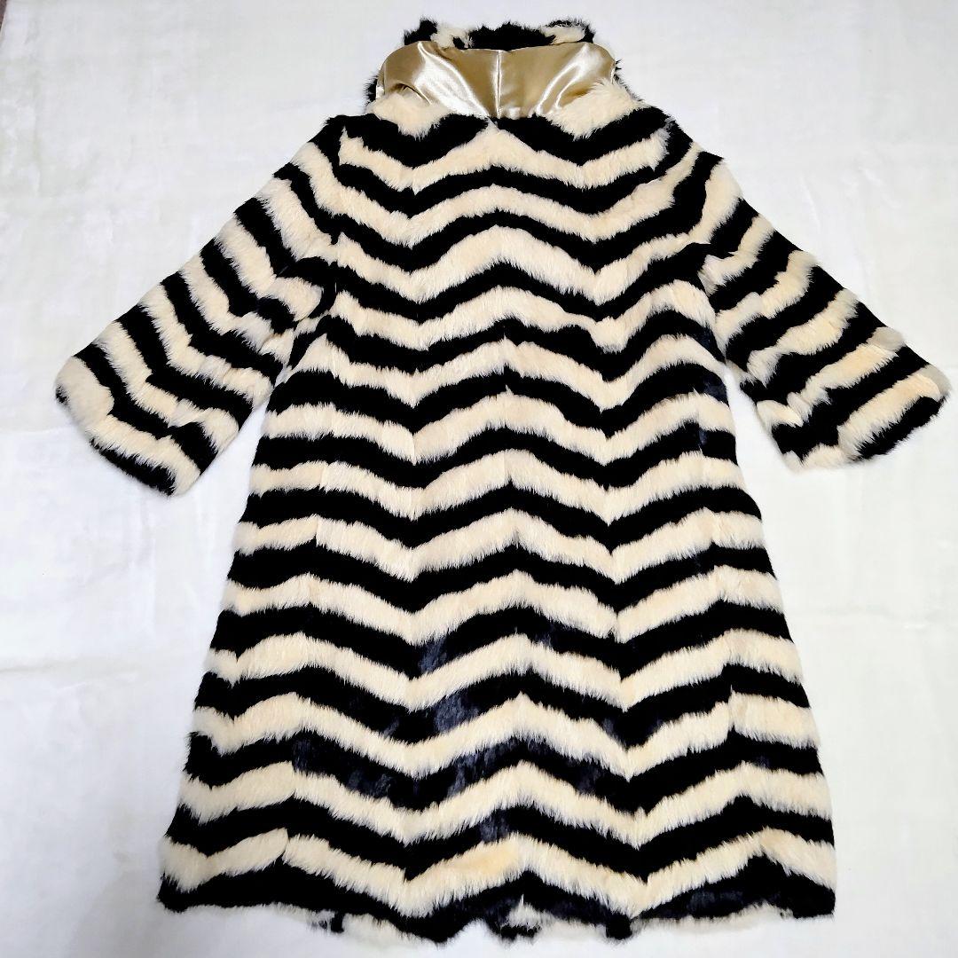 【極美品】ラビットファー リアルファー 毛皮 ボリューム ロングコート M