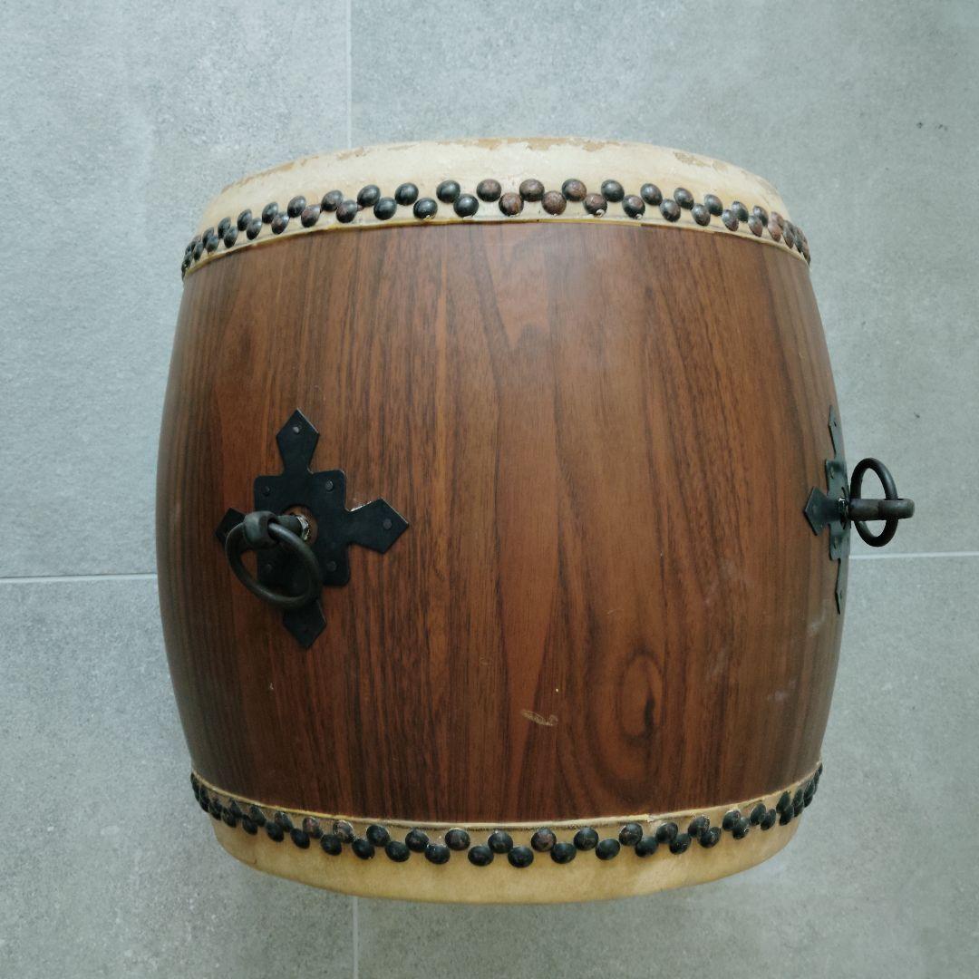 和太鼓 長胴 一尺 φ30cm 木製皮張 鉄製取手4箇所 撥 台付セット