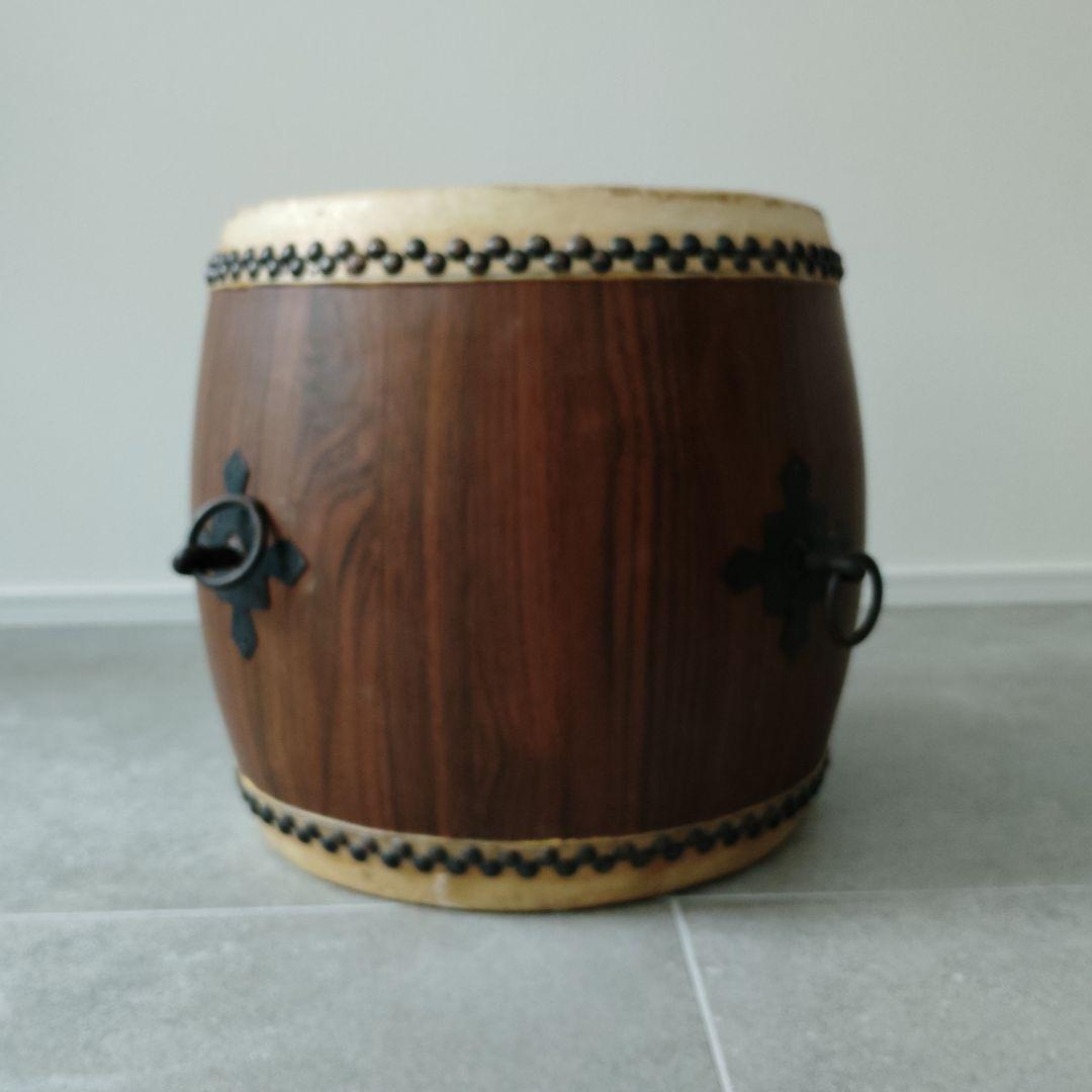 和太鼓 長胴 一尺 φ30cm 木製皮張 鉄製取手4箇所 撥 台付セット