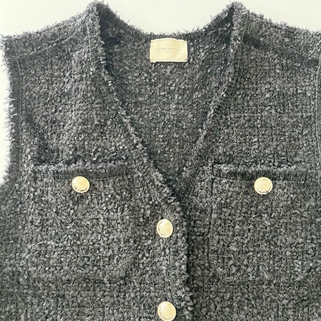 ユナイテッドアローズ★ツイード モールパイピング ベスト/ブラック