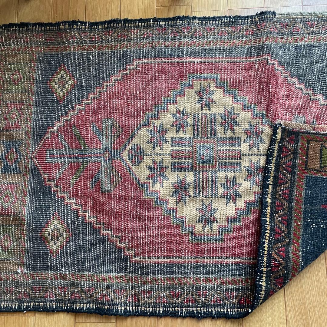 85×58㎝◇トルコヴィンテージラグ　レッド　ブルー　幾何学模様613