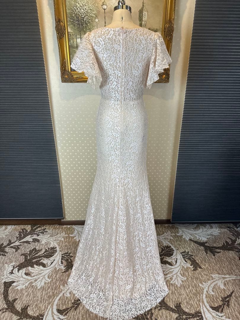 ラメアイボリー レース フレアスリーブ パーティードレス