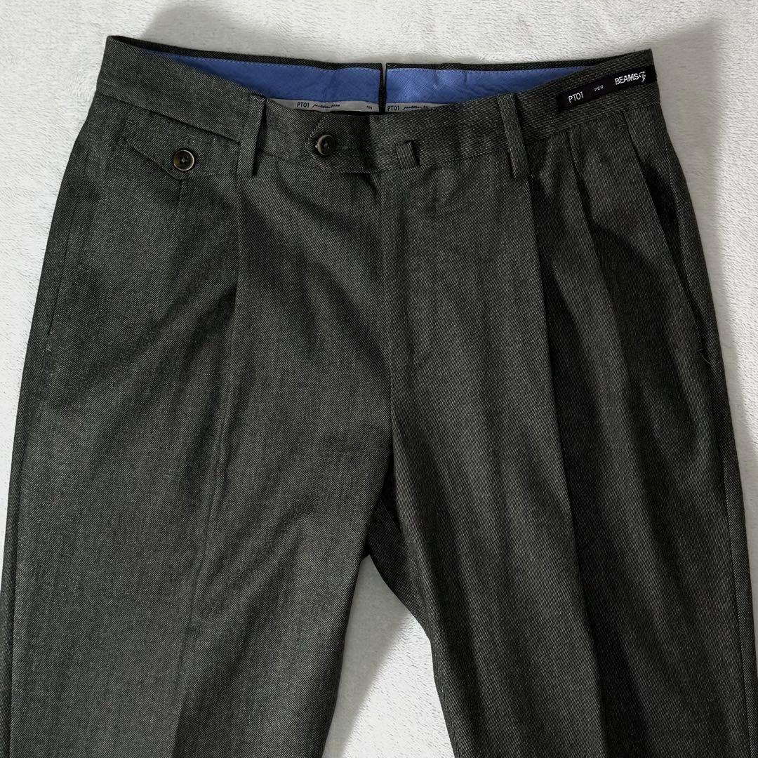 美品 PT01 BEAMS F ストレッチ ツータック スラックス ダブル 44