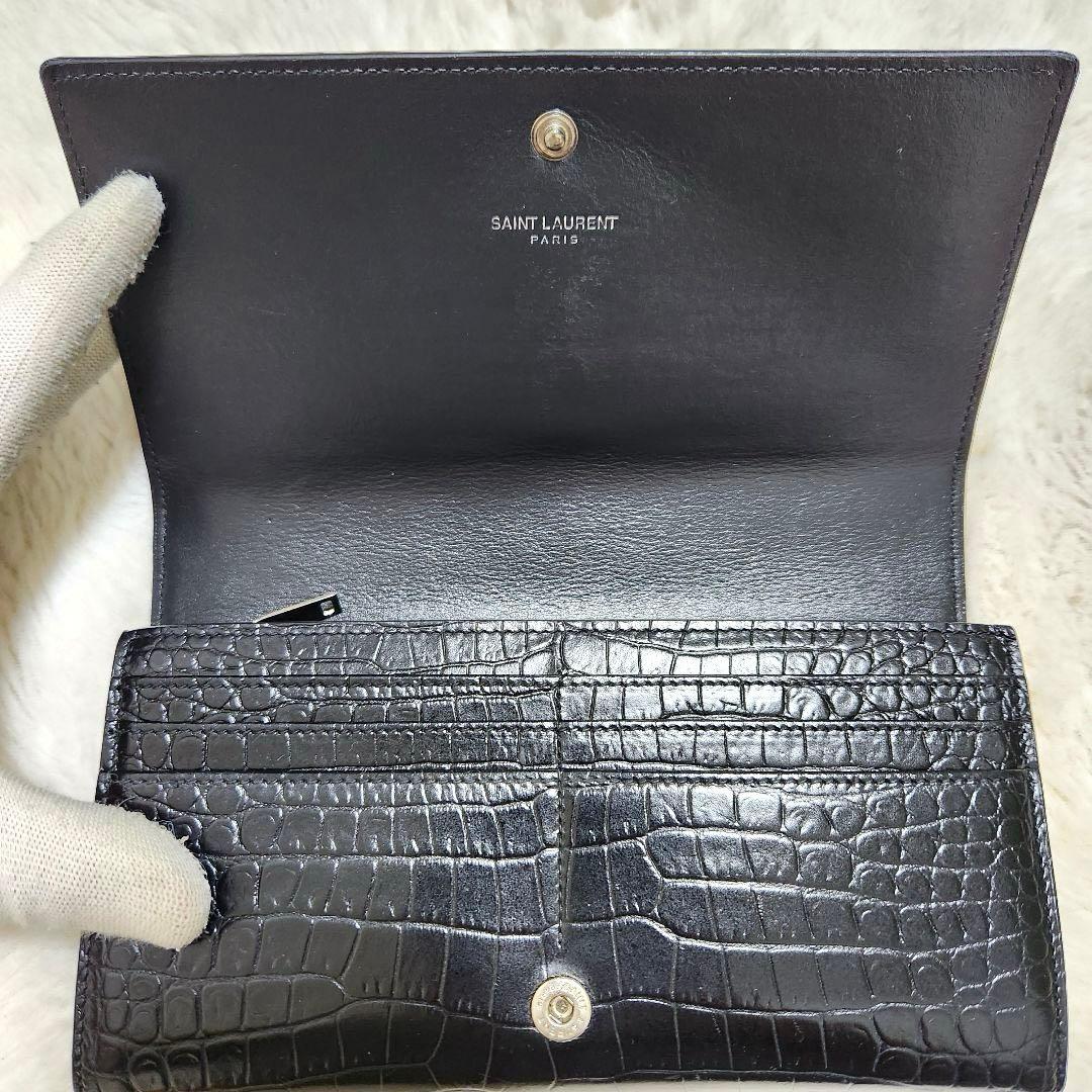 ✨極美品　付属品あり✨サンローラン　長財布　フラップ　カサンドラ　クロコ　黒