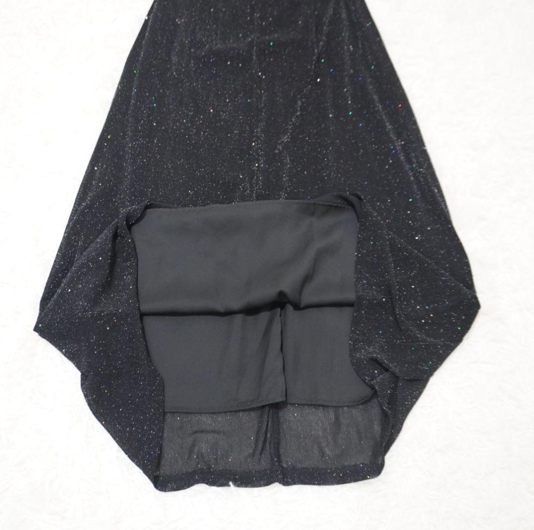 Leja　レース切替透けキラキラAラインロングドレスワンピース　美脚効果　結婚式