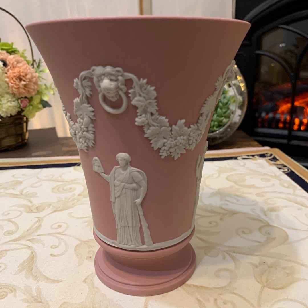 希少　ウェッジウッド ジャスパー　ピンク　花瓶　フラワーベース