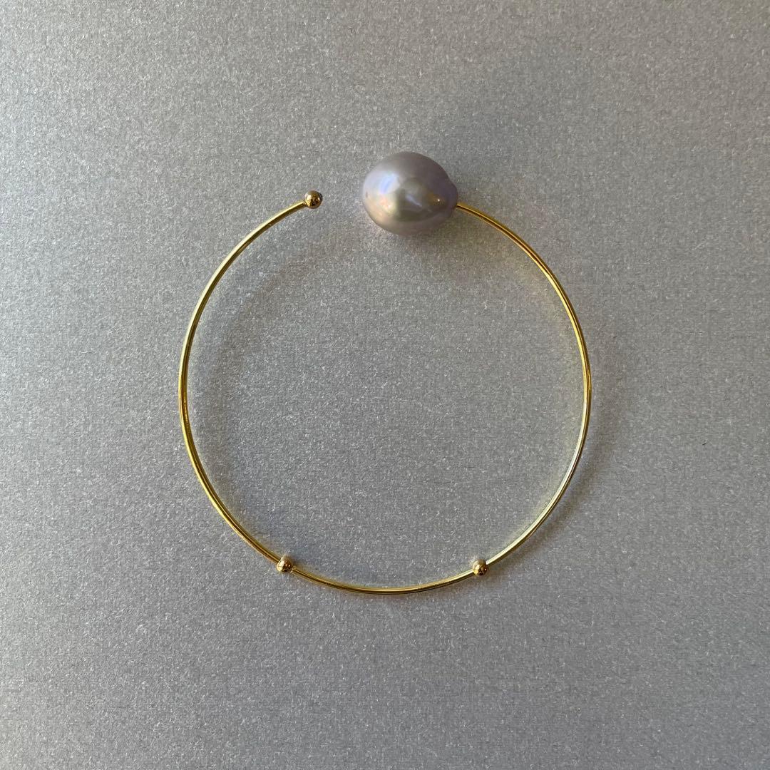 PivoineシルバーグレーバロックパールブレスレットバングルSYG