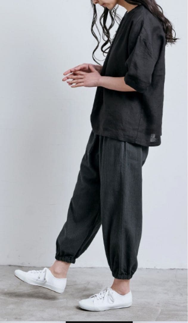 中川政七商店　綿麻縞のもんぺパンツ　L