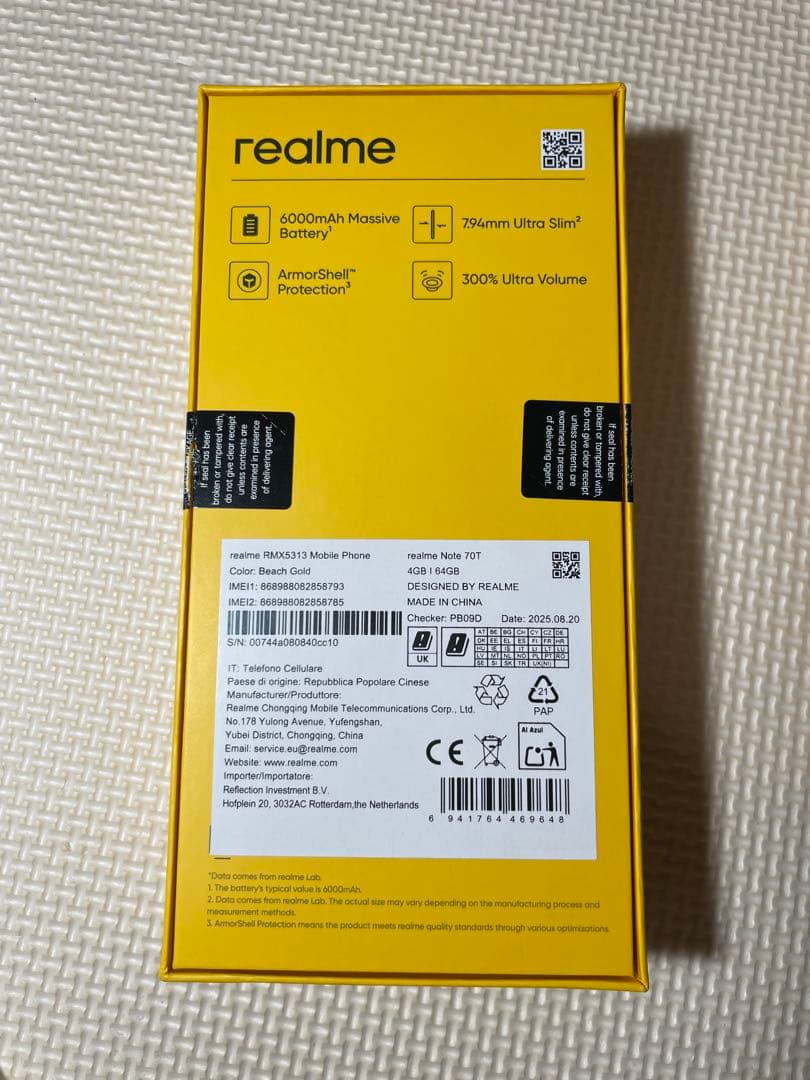 【美品】realme Note 70T 本体　4GB＋64GB ゴールド