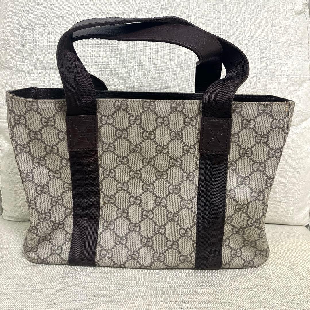 GUCCI グッチ PVC トートバッグ GG柄 レザー ブラウン ハンドバック