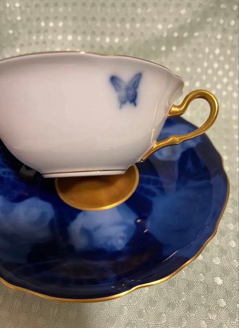 大倉陶園 執事喫茶 スワロウテイル ブルーバタフライカップ＆ソーサー 1客