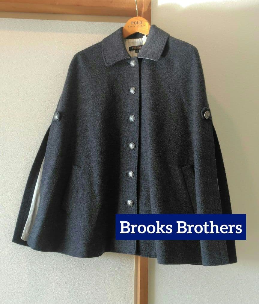美品★Brooks Brothers ポンチョ ケープコート　ロゴボタン　グレー