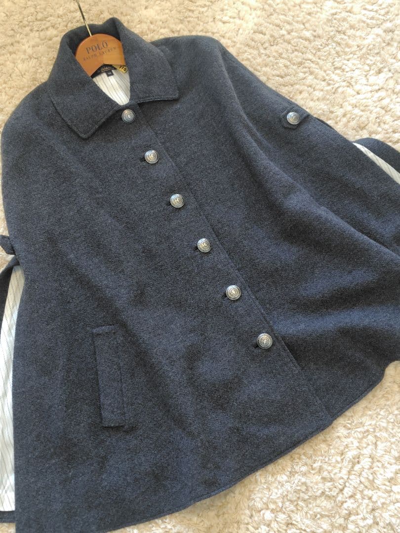 美品★Brooks Brothers ポンチョ ケープコート　ロゴボタン　グレー