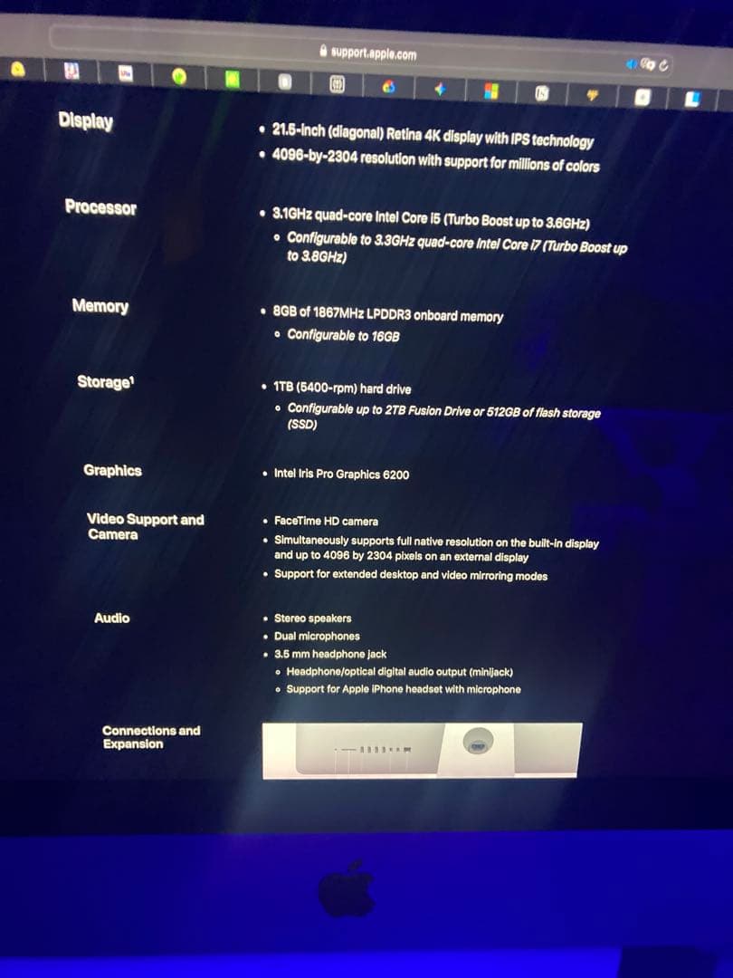 中古品iMac Retina 4K 21.5インチ (2015) 本体　箱なし