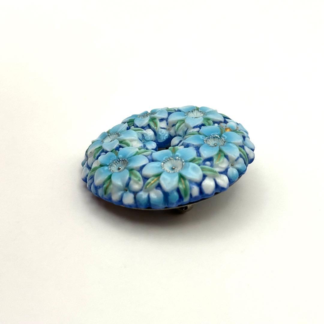 【美品】俊兼 トシカネ ブローチ 有田焼 フラワー ブルー