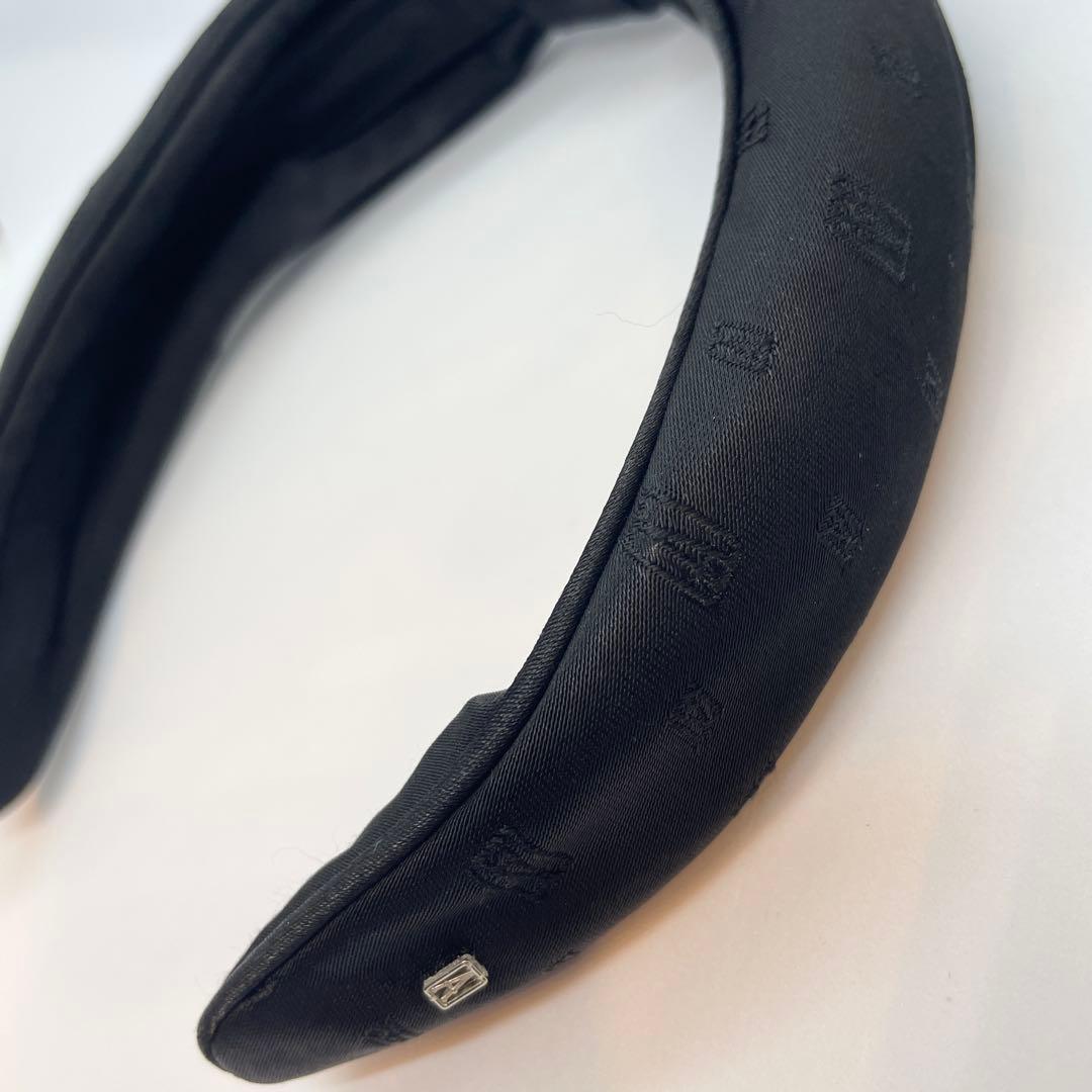 アレクサンドルドゥパリ シルク サテン リボン カチューシャ ロゴ入り ブラック