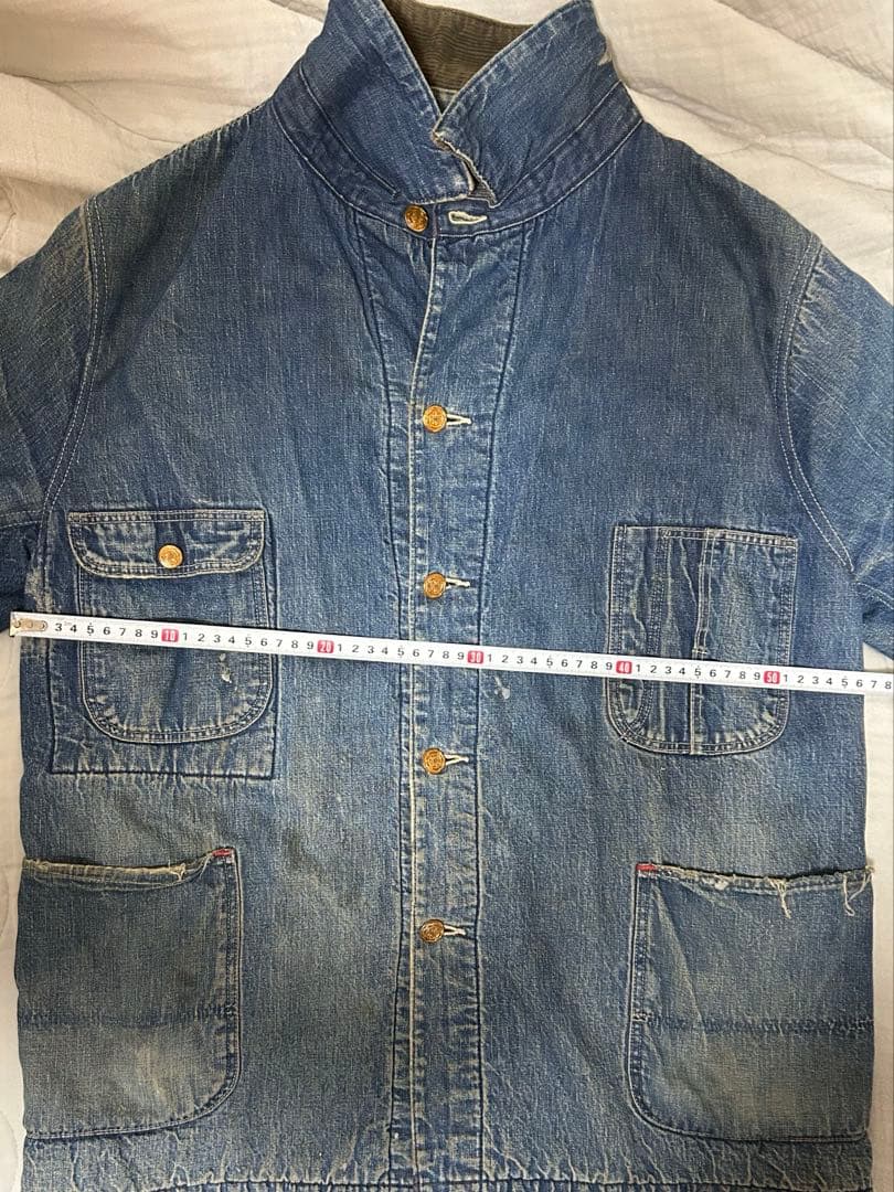 ヴィンテージ　デニムカバーオール コーデュロイ襟付き