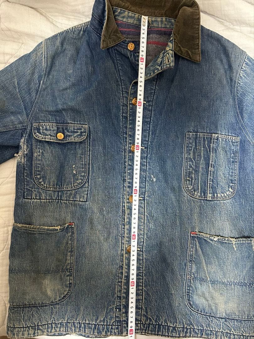 ヴィンテージ　デニムカバーオール コーデュロイ襟付き