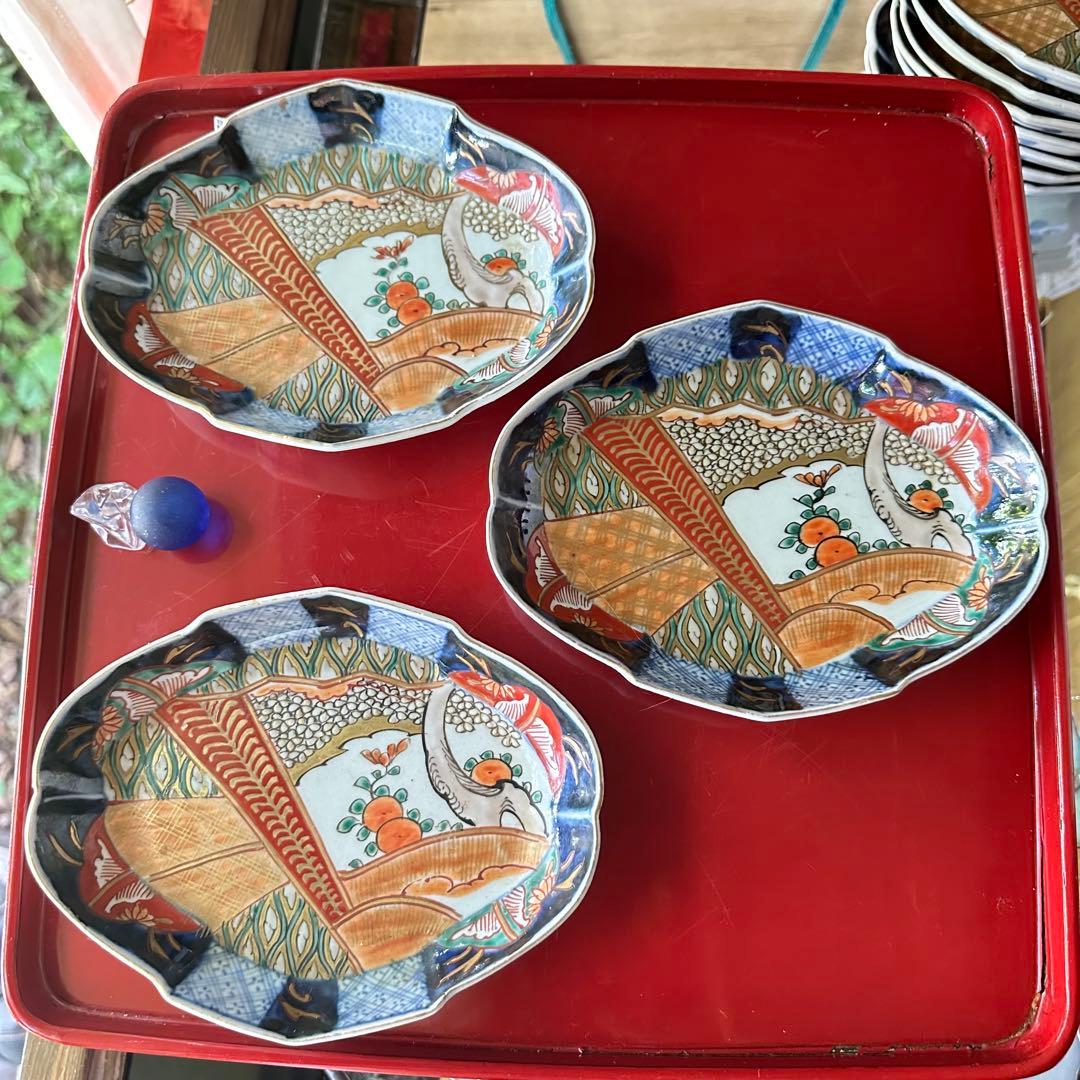 2203様感謝‼️四季にうるわし‼️伊万里錦手若松＆橙＆ふきよせ　兜菱形刺身皿5客