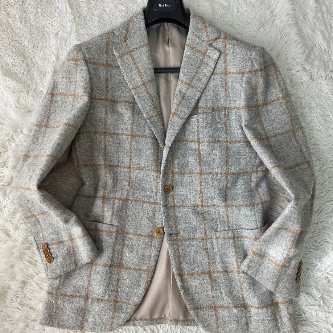 【アルパカ85%!!!】ビームスエフ テーラードジャケット チェック グレー系