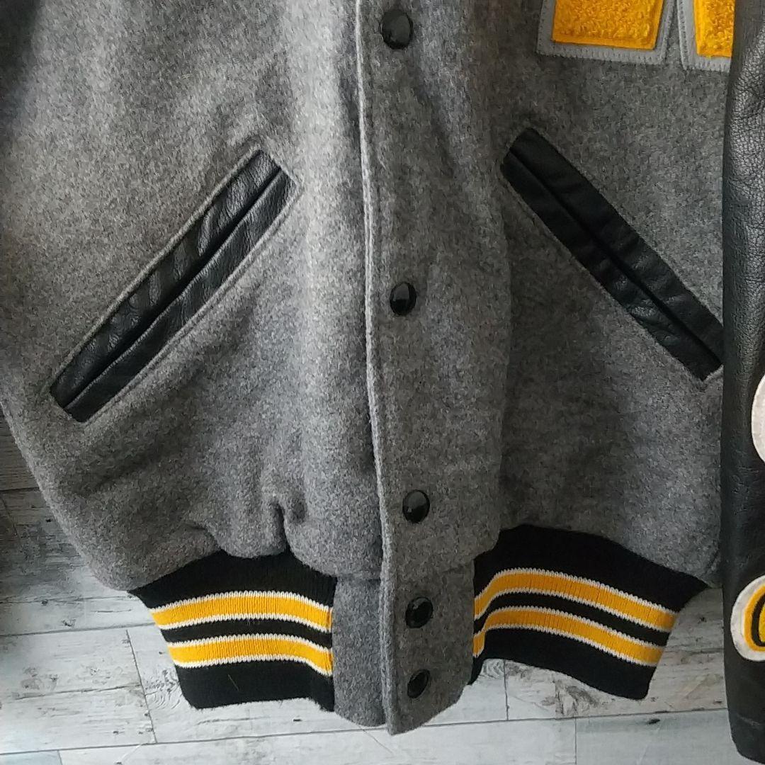 刺繍パイルワッペン 袖レザー 切替 ラインストーン ウール カレッジ スタジャン