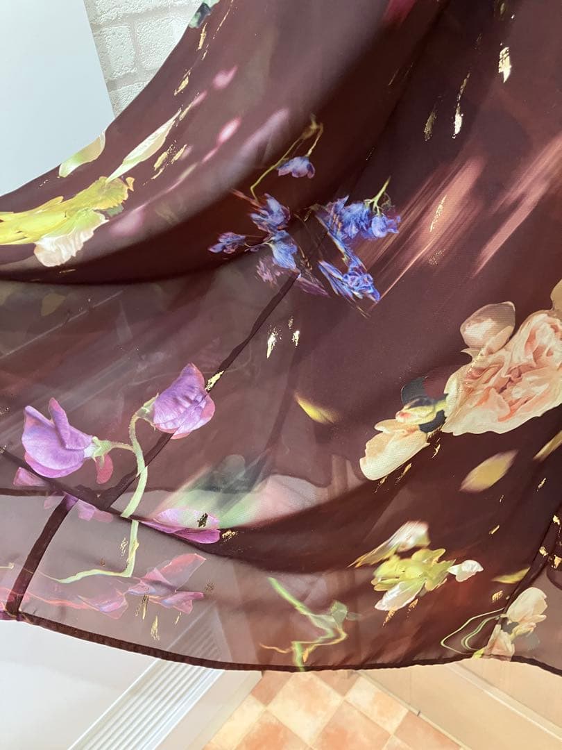 【新品】AMERI UND SCAN FLOWER DRESS　　Sブラウン