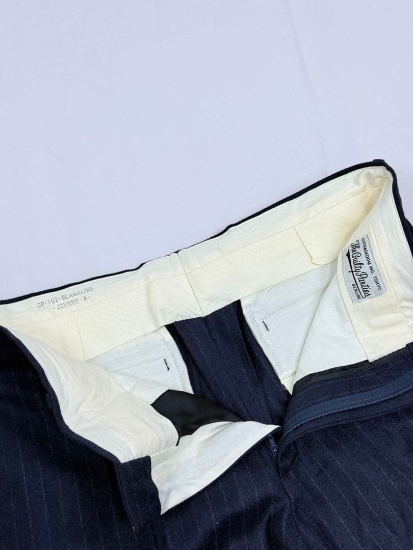 【極美品】WACKO MARIA カシミヤ混 スラックス L 紺 ストライプ