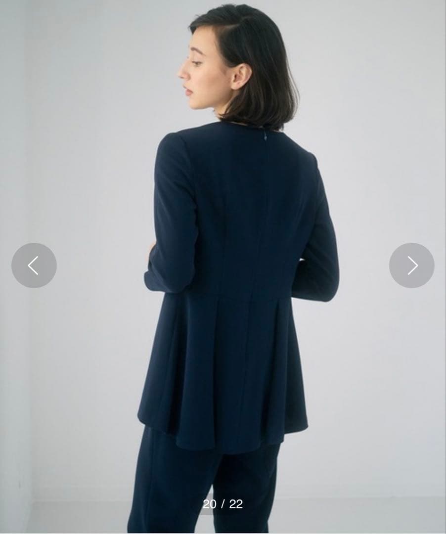 美品♡ANAYI ストレッチクロスペプラム ブラウス ネイビー M