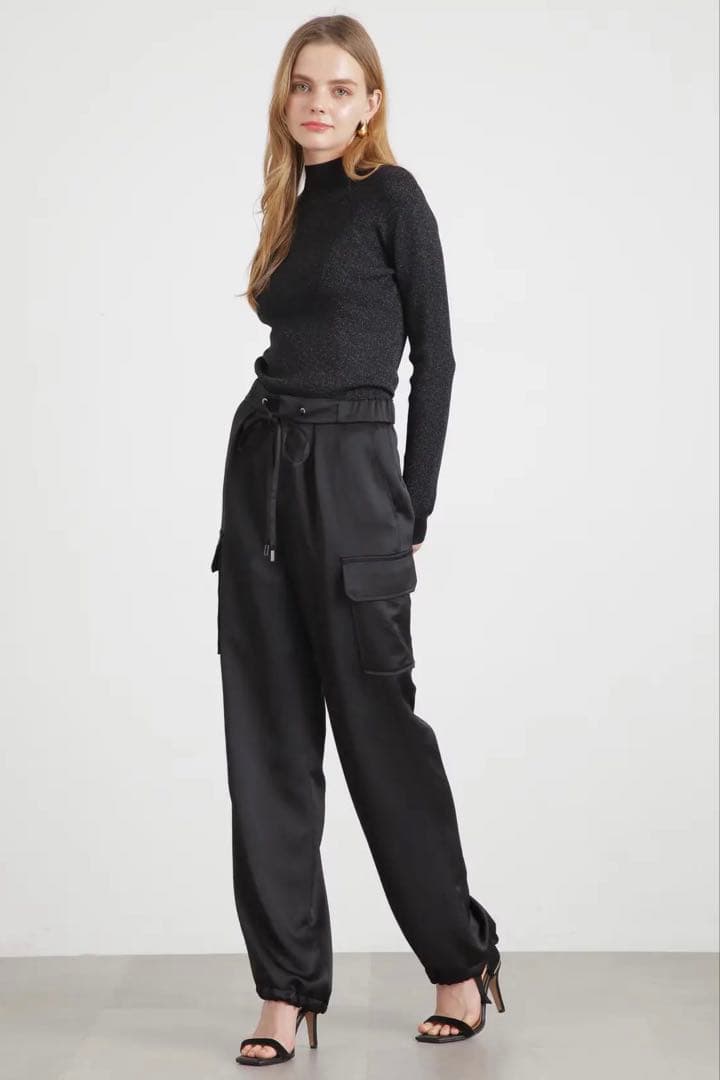 【新品】ピンキーアンドダイアン◆サテンカーゴパンツ ブラック 38