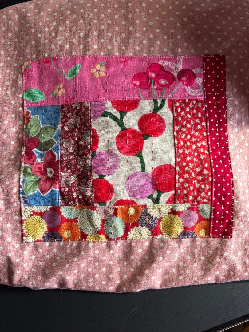 ちくちくもんぺパッチワーク桃色ドット