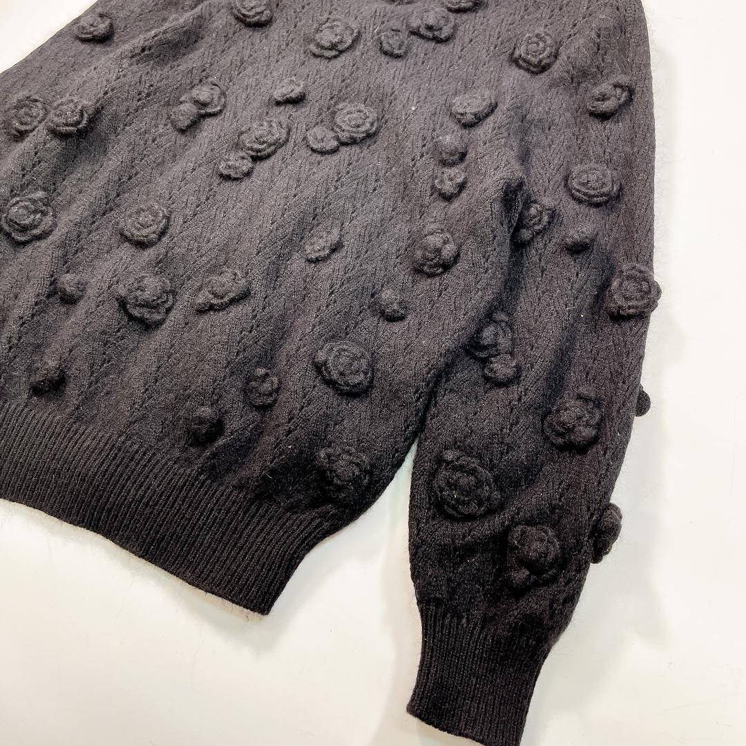 INGEBORG インゲボルグ 透かし編み カーディガン 黒 花モチーフ