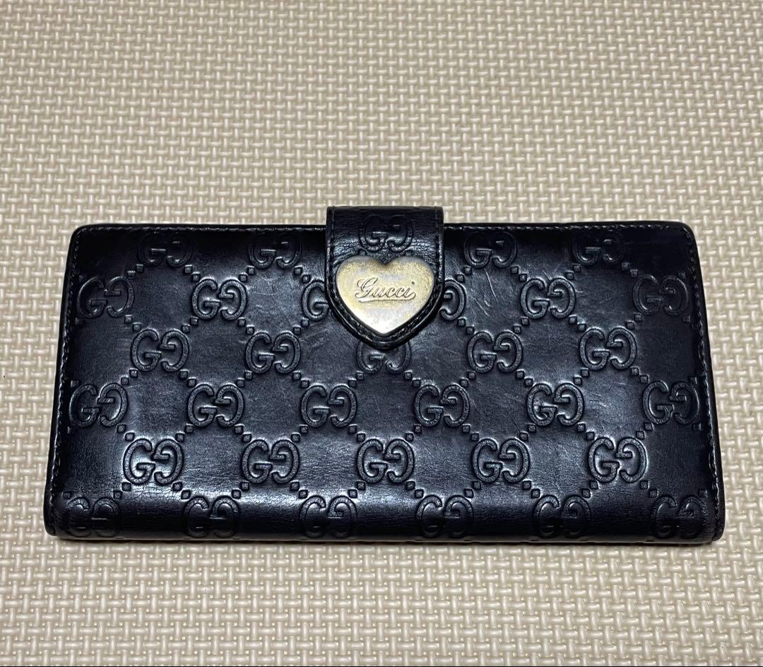 GUCCI グッチ 長財布 シマ ラブリーハート ハート GG ロゴ ブラック